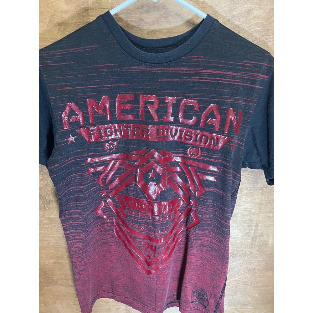 American Fighter Division Mens Small Black Red Space Dye Graphic T-Shirt MMA Tee